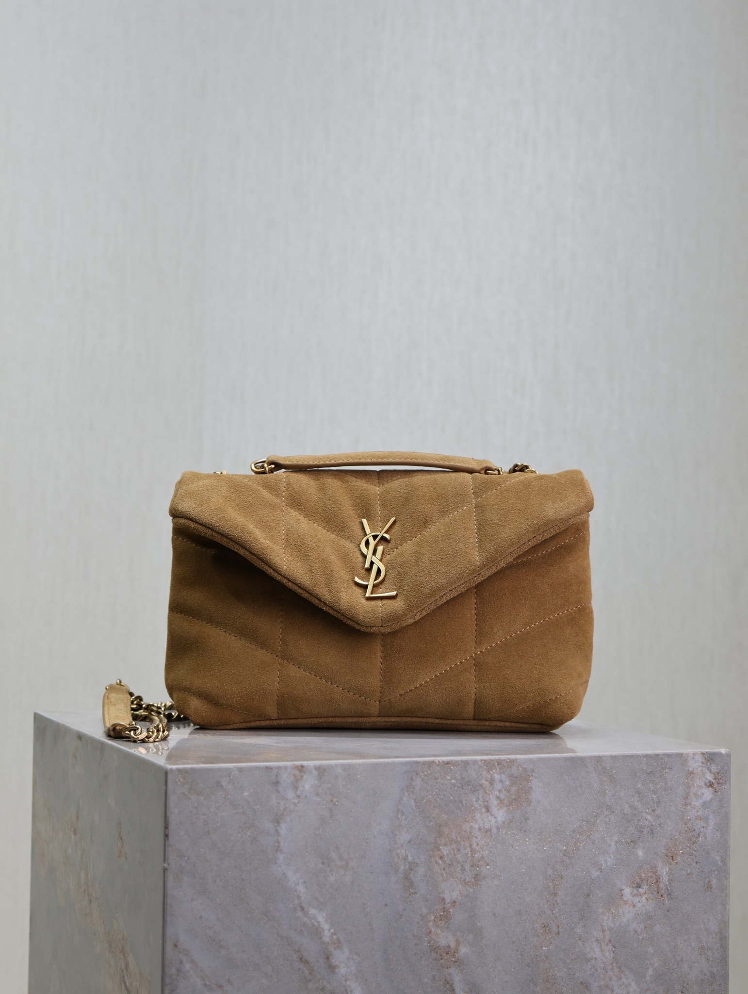 [TOP] Yves Saint Laurent YSL Loulou Puffer Suede Bag 23cm/29cm/35cm - Brown