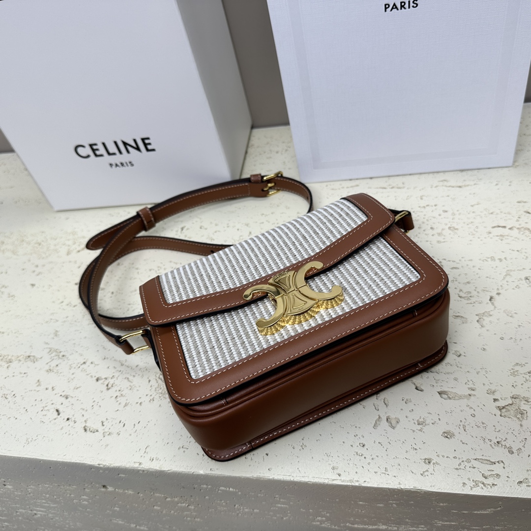 [TOP] CELINE Triomphe Striped Fabric Bag 18.5x14x6cm - 2 Color