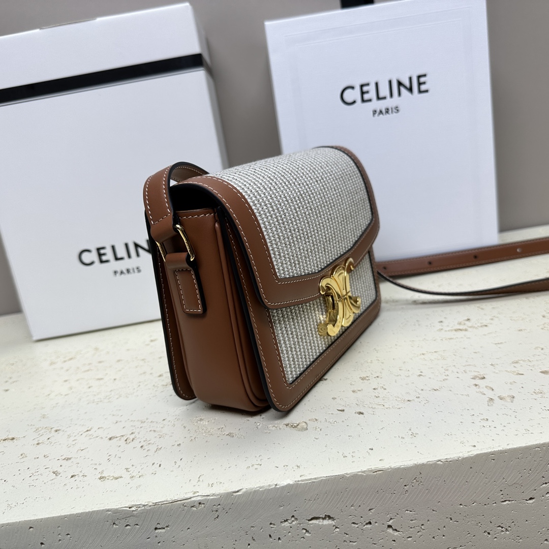 [TOP] CELINE Triomphe Striped Fabric Bag 18.5x14x6cm - 2 Color