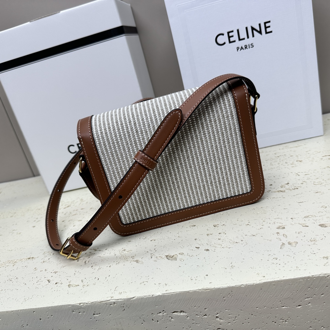 [TOP] CELINE Triomphe Striped Fabric Bag 18.5x14x6cm - 2 Color