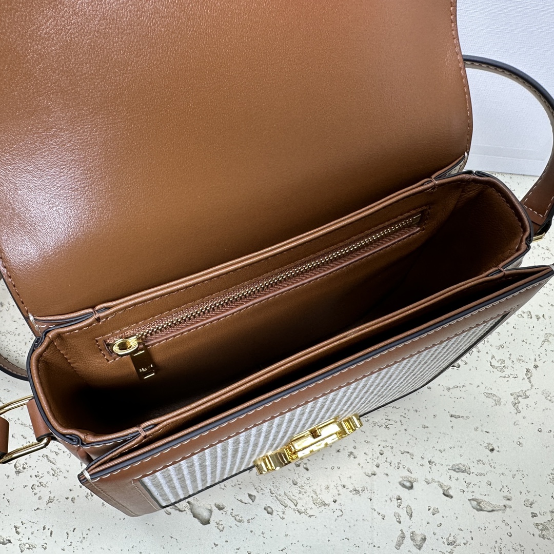 [TOP] CELINE Triomphe Striped Fabric Bag 18.5x14x6cm - 2 Color