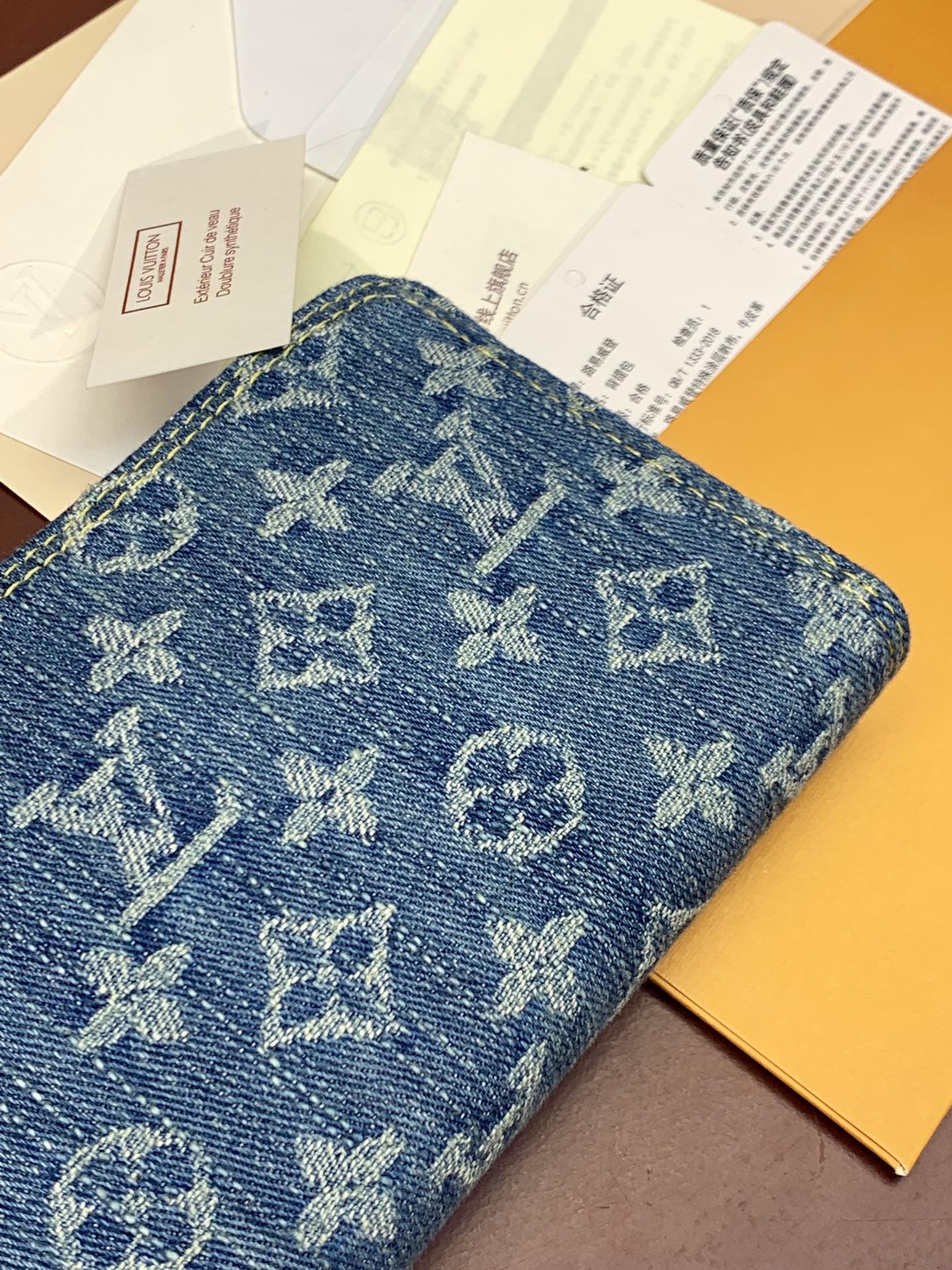 [TOP] Louis Vuitton LV Zippy Wallet 19.5x10.5x2.5cm - Monogram Denim Blue