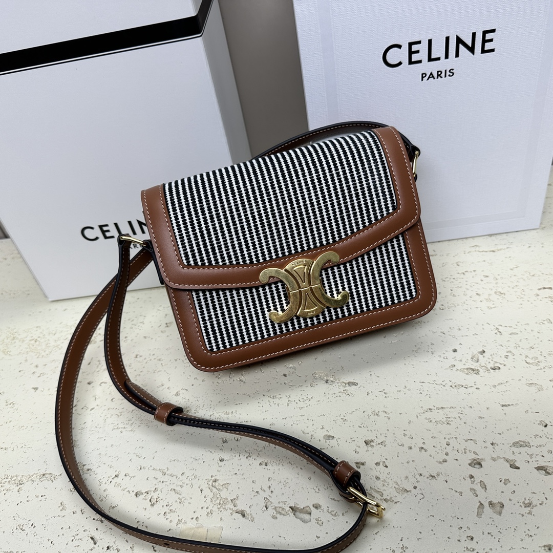 [TOP] CELINE Triomphe Striped Fabric Bag 18.5x14x6cm - 2 Color