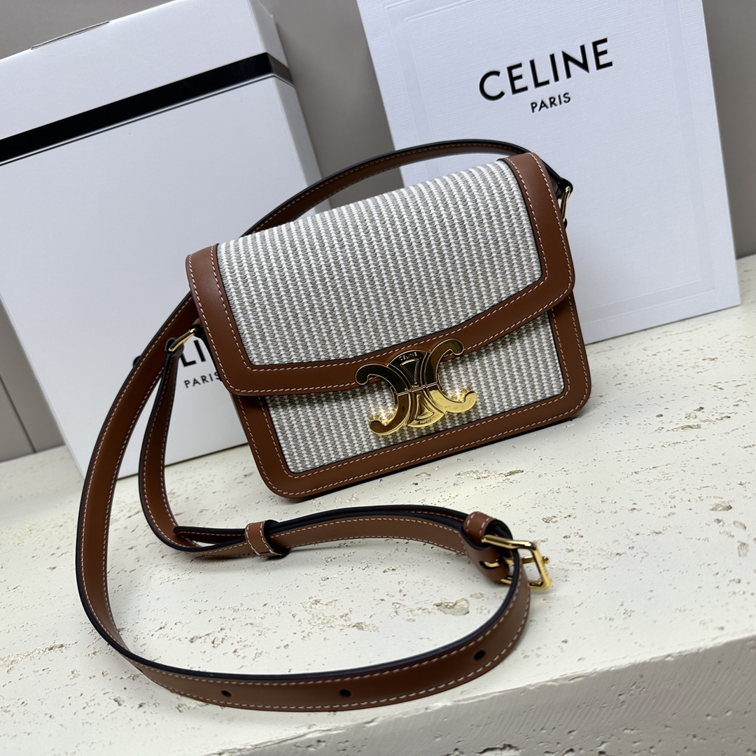 [TOP] CELINE Triomphe Striped Fabric Bag 18.5x14x6cm - 2 Color