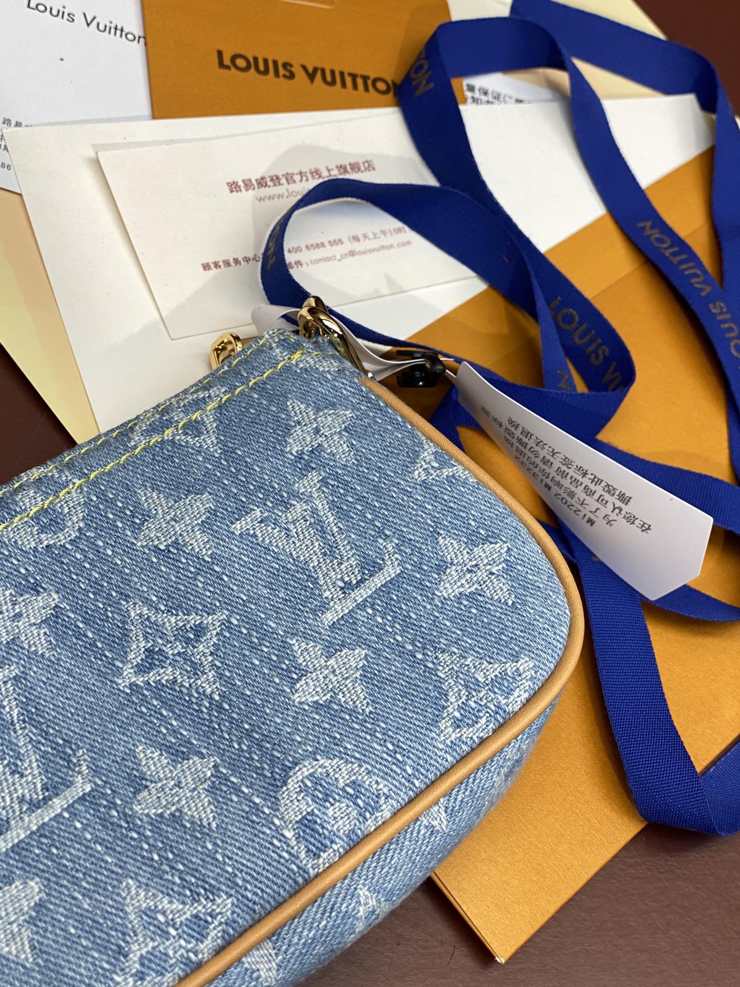 [TOP] Louis Vuitton LV Mini Pochette Accessoires Bag 15.5x10.5x4cm - Monogram Denim Blue