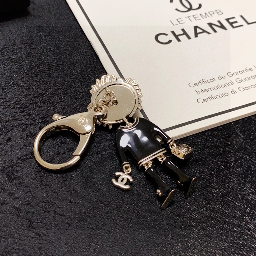 [TOP] CHANEL CC Key Chain - Black&GHW