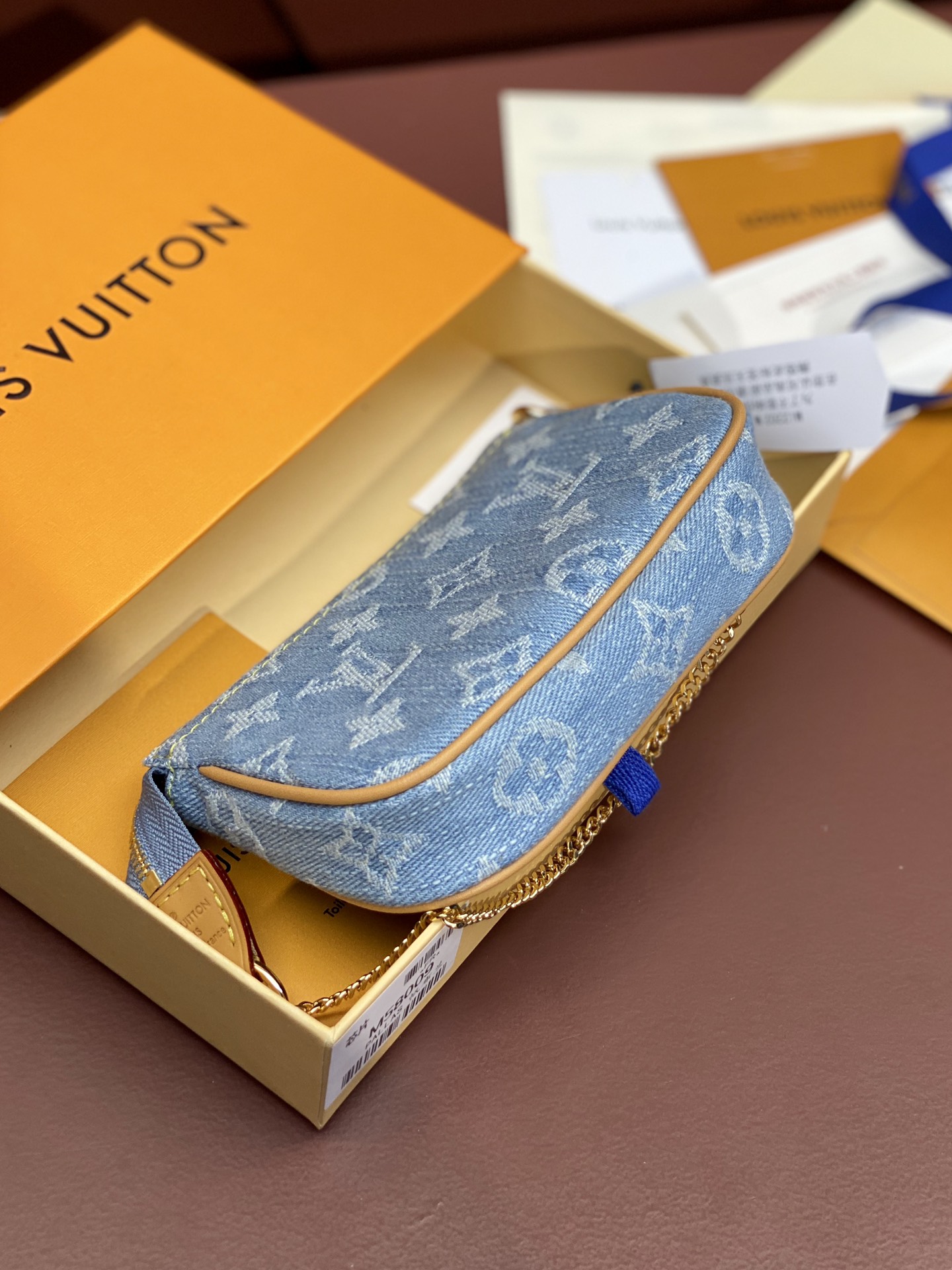 [TOP] Louis Vuitton LV Mini Pochette Accessoires Bag 15.5x10.5x4cm - Monogram Denim Blue