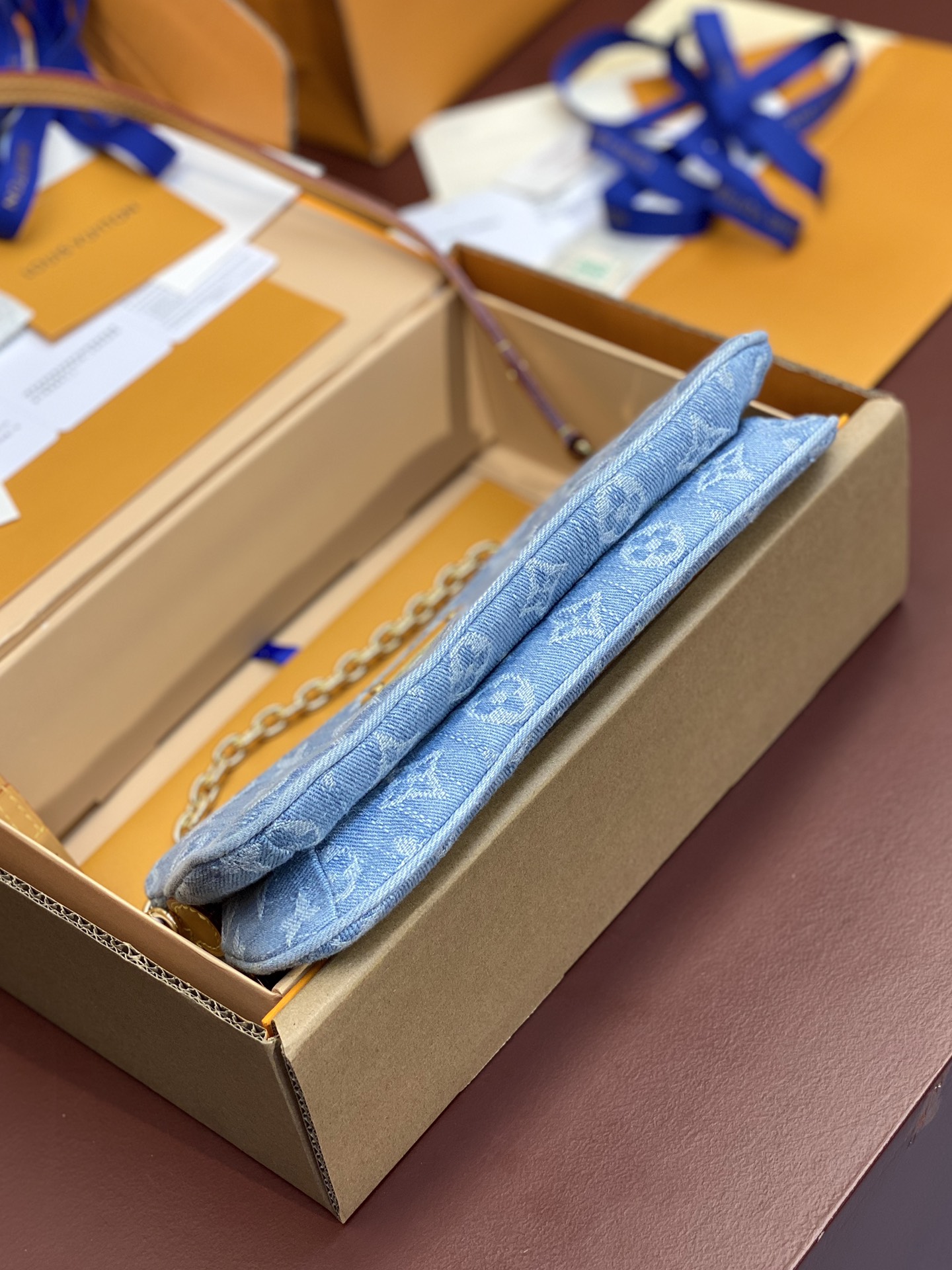 [TOP] Louis Vuitton LV Chain Underarm Bag 21*13*3 cm/24.5*13.5*6.5cm - Denim Blue