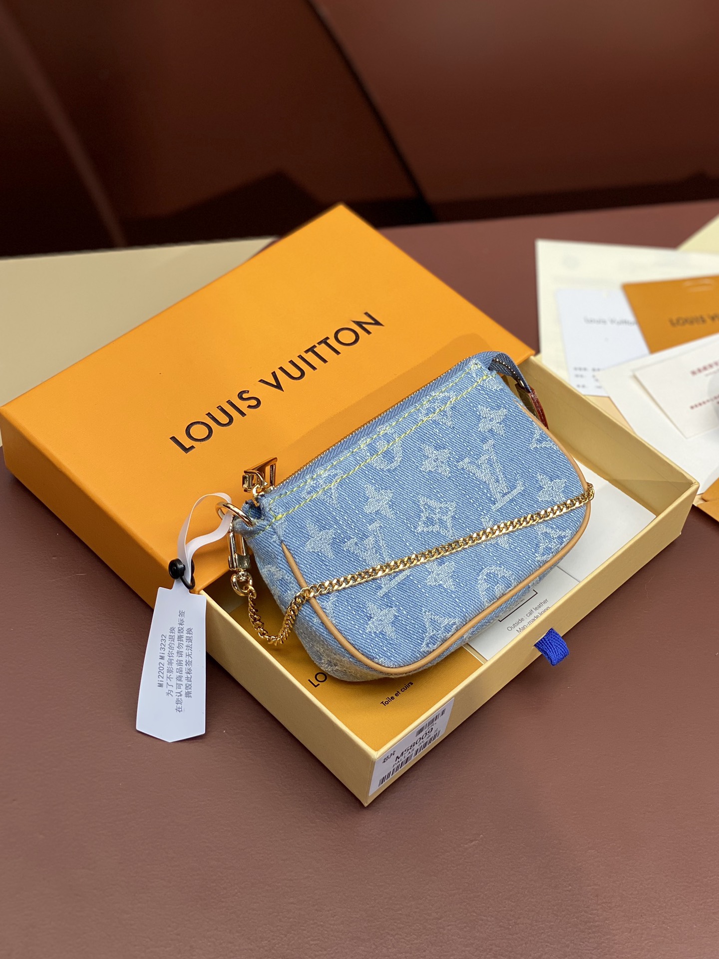 [TOP] Louis Vuitton LV Mini Pochette Accessoires Bag 15.5x10.5x4cm - Monogram Denim Blue