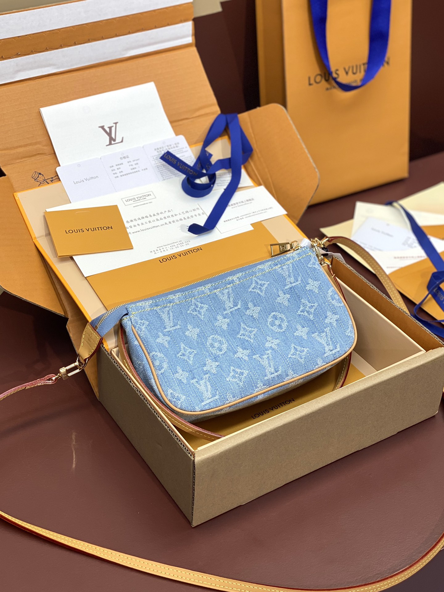 [TOP] Louis Vuitton LV Chain Underarm Bag 21*13*3 cm/24.5*13.5*6.5cm - Denim Blue