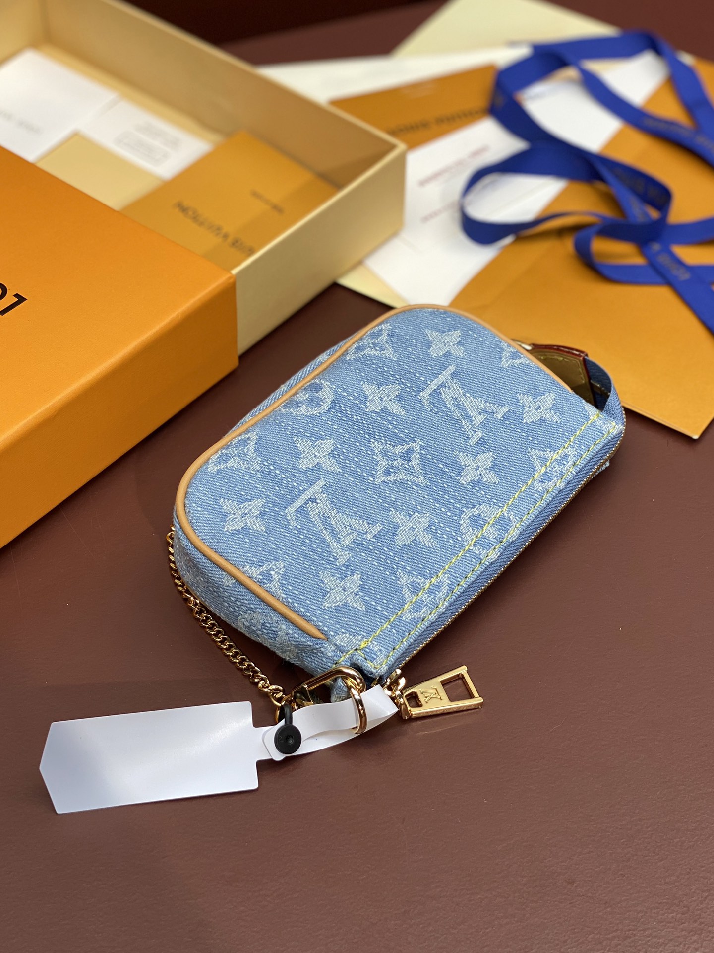 [TOP] Louis Vuitton LV Mini Pochette Accessoires Bag 15.5x10.5x4cm - Monogram Denim Blue