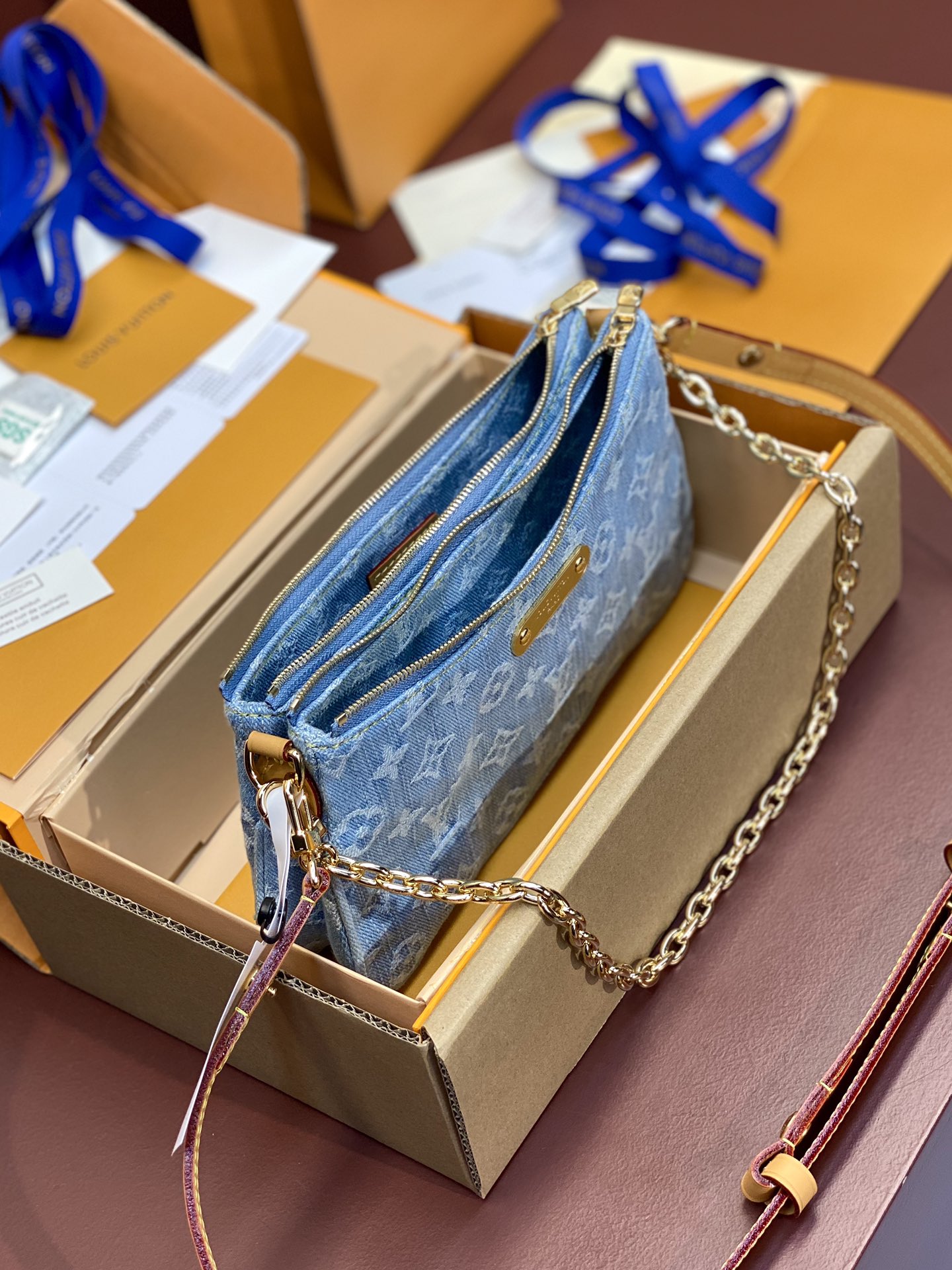 [TOP] Louis Vuitton LV Chain Underarm Bag 21*13*3 cm/24.5*13.5*6.5cm - Denim Blue