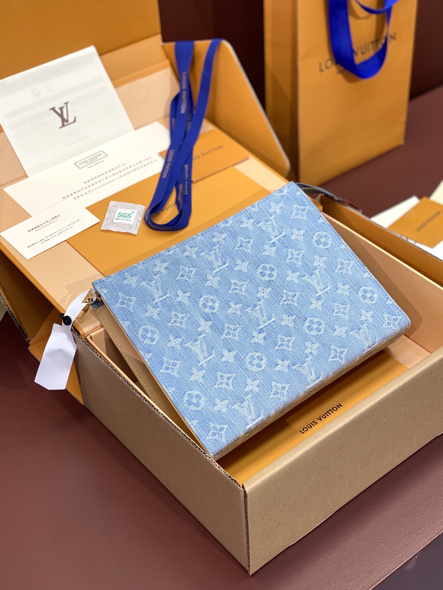 [TOP] Louis Vuitton LV Pochette Accessoires Clutch Bag 26x20cm - Denim Blue