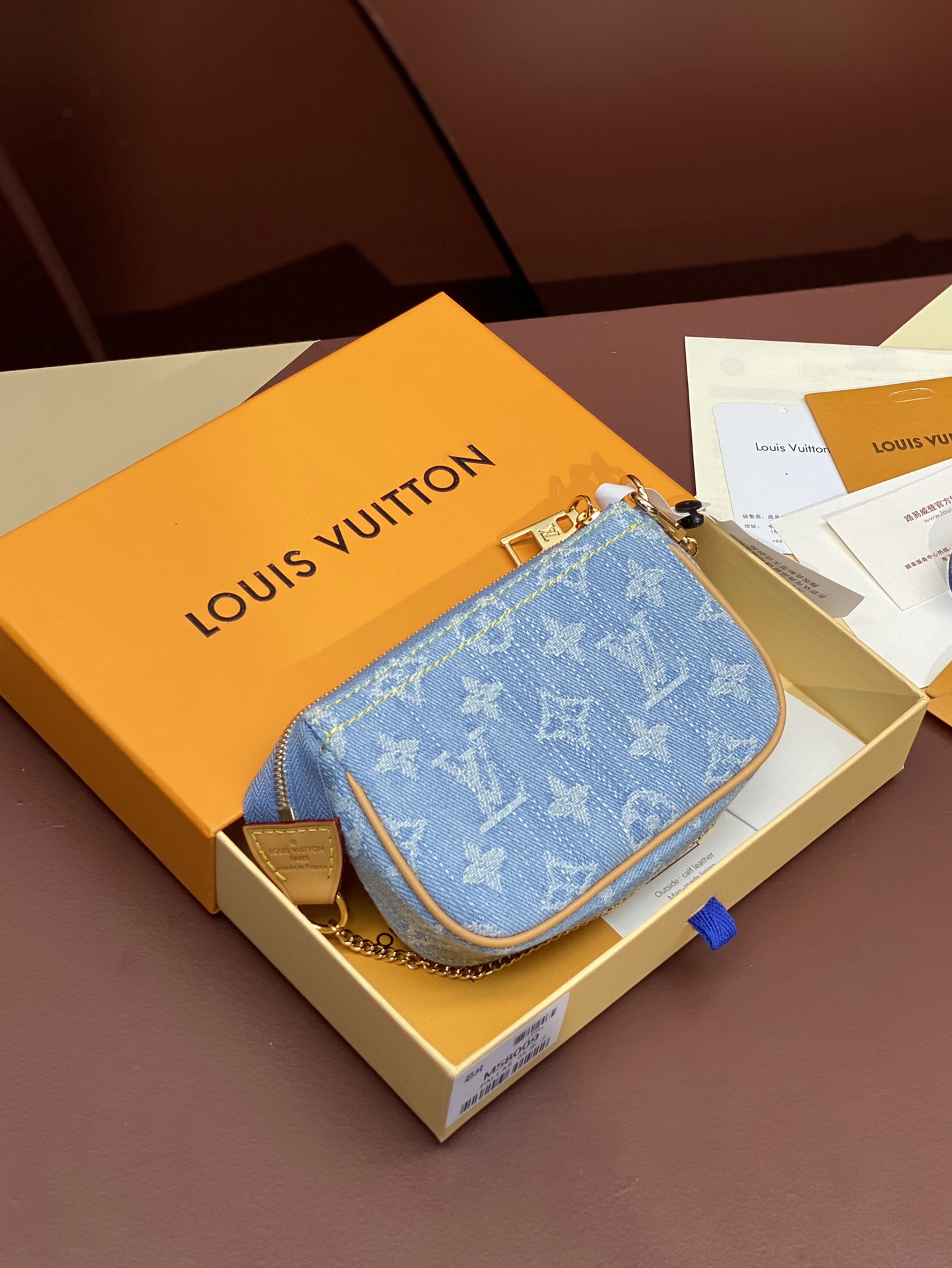[TOP] Louis Vuitton LV Mini Pochette Accessoires Bag 15.5x10.5x4cm - Monogram Denim Blue