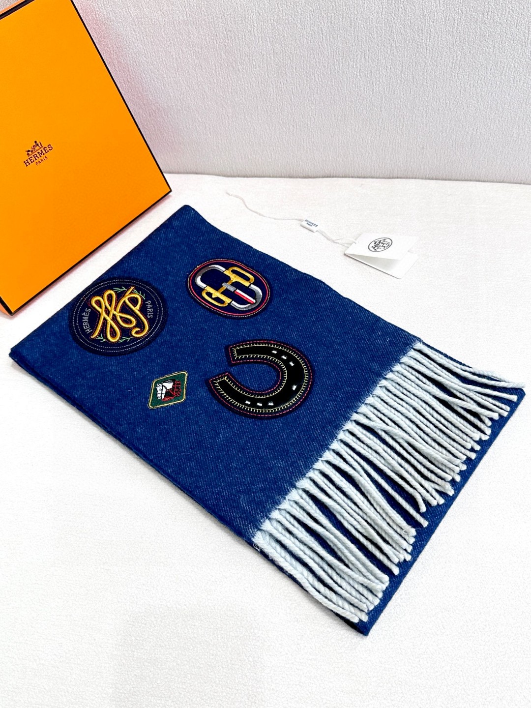 [TOP] HERMES Tannin  Scarf 25*180cm - Blue