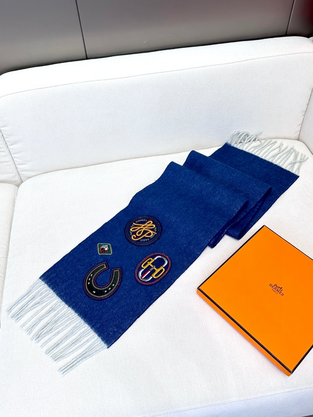 [TOP] HERMES Tannin  Scarf 25*180cm - Blue