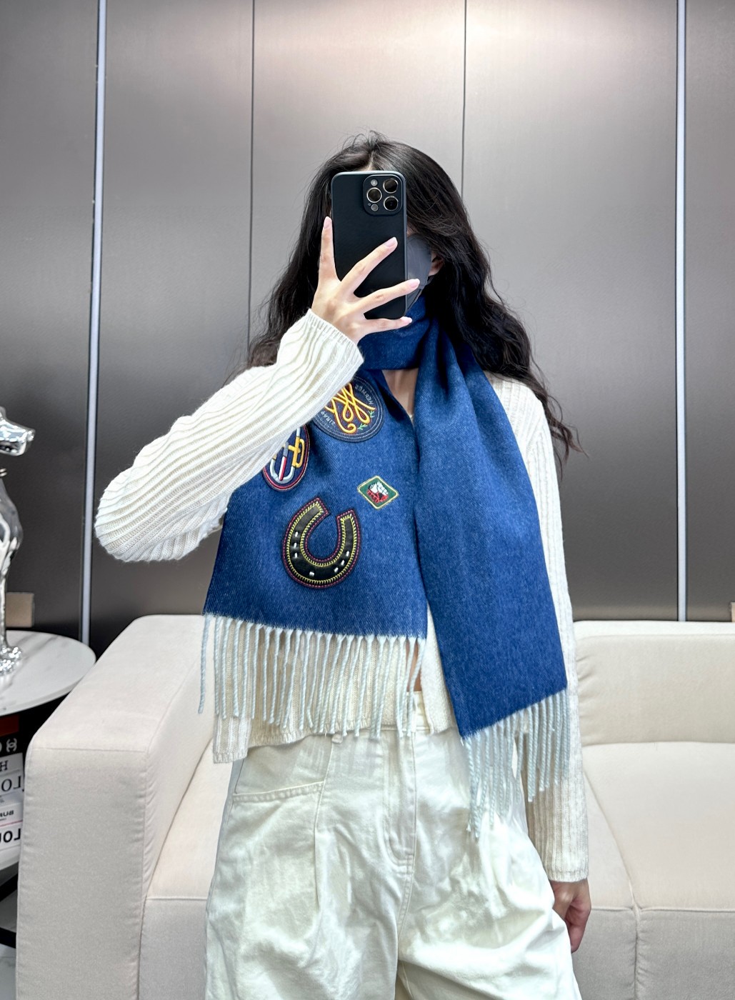 [TOP] HERMES Tannin  Scarf 25*180cm - Blue