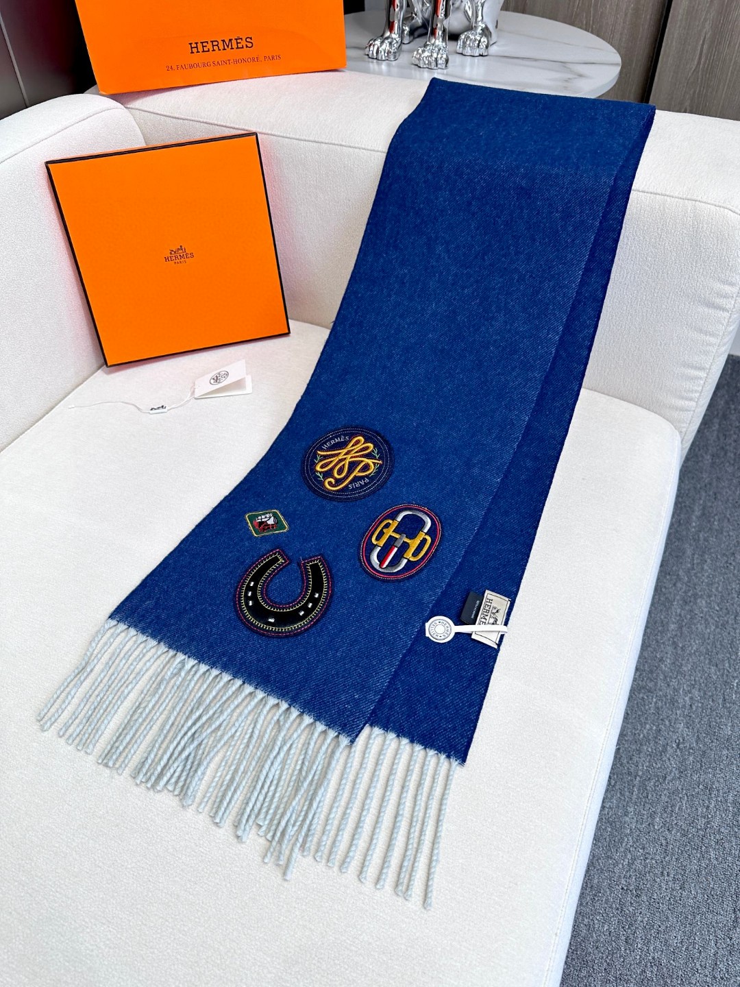 [TOP] HERMES Tannin  Scarf 25*180cm - Blue