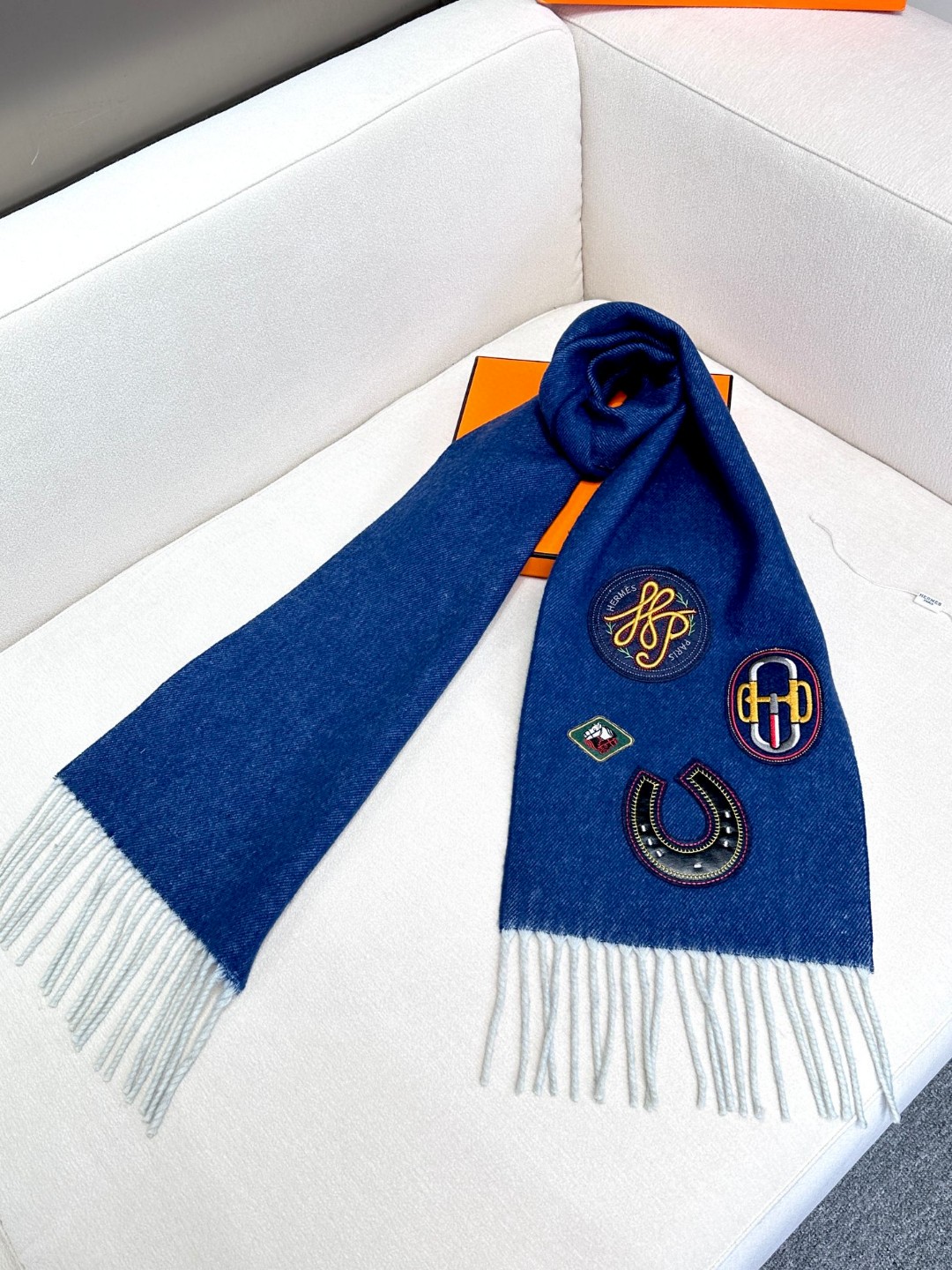 [TOP] HERMES Tannin  Scarf 25*180cm - Blue