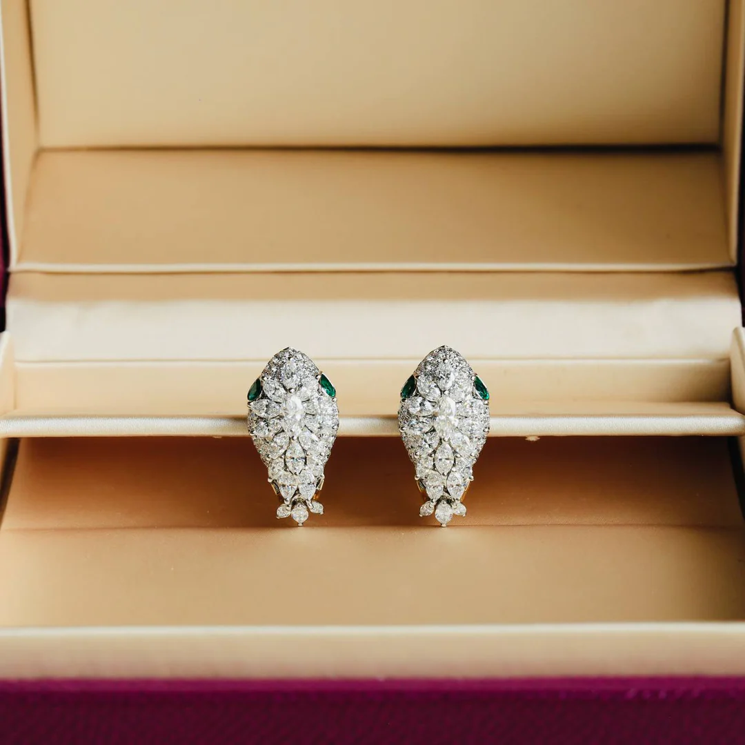 [TOP] BVLGARI Serpenti Platinum 18k Yellow Gold Diamond Emerald Earrings-Gold