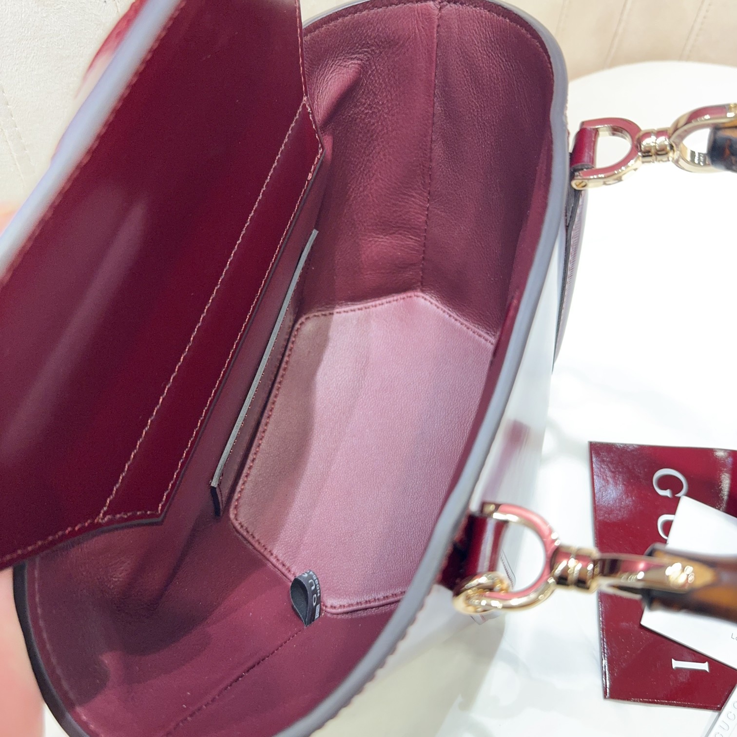 [TOP] GUCCI Bamboo Bag Ankera red imported cowhide 16x27x14cm - Red