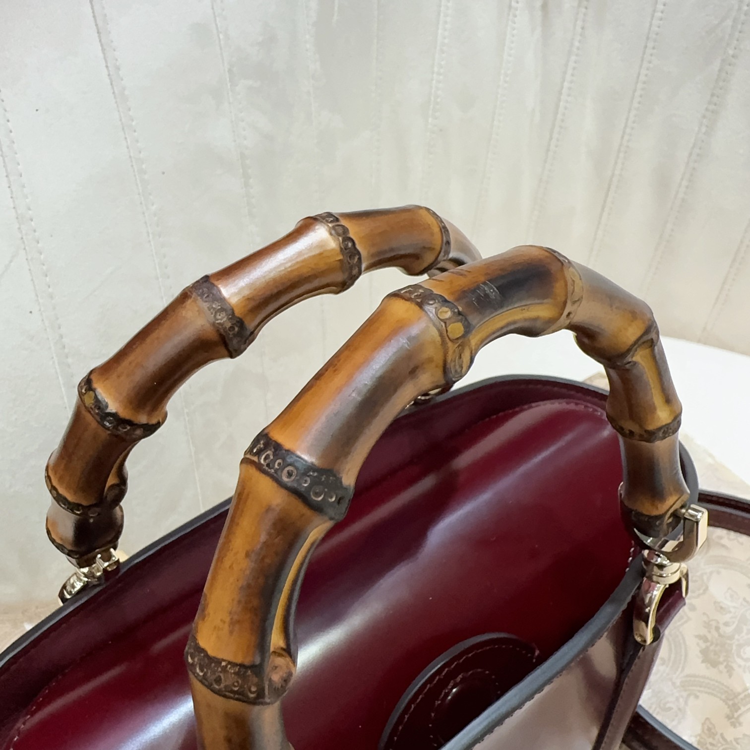 [TOP] GUCCI Bamboo Bag Ankera red imported cowhide 16x27x14cm - Red