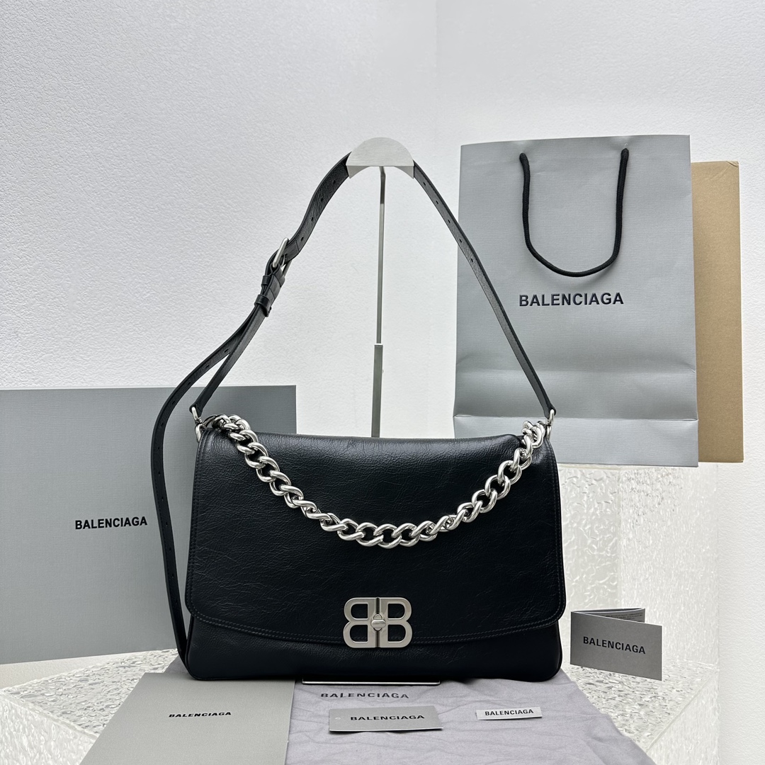 [TOP] BALENCIAGA BB Soft Small Hobo Bag 24*36*4cm/14*23*3cm - Black