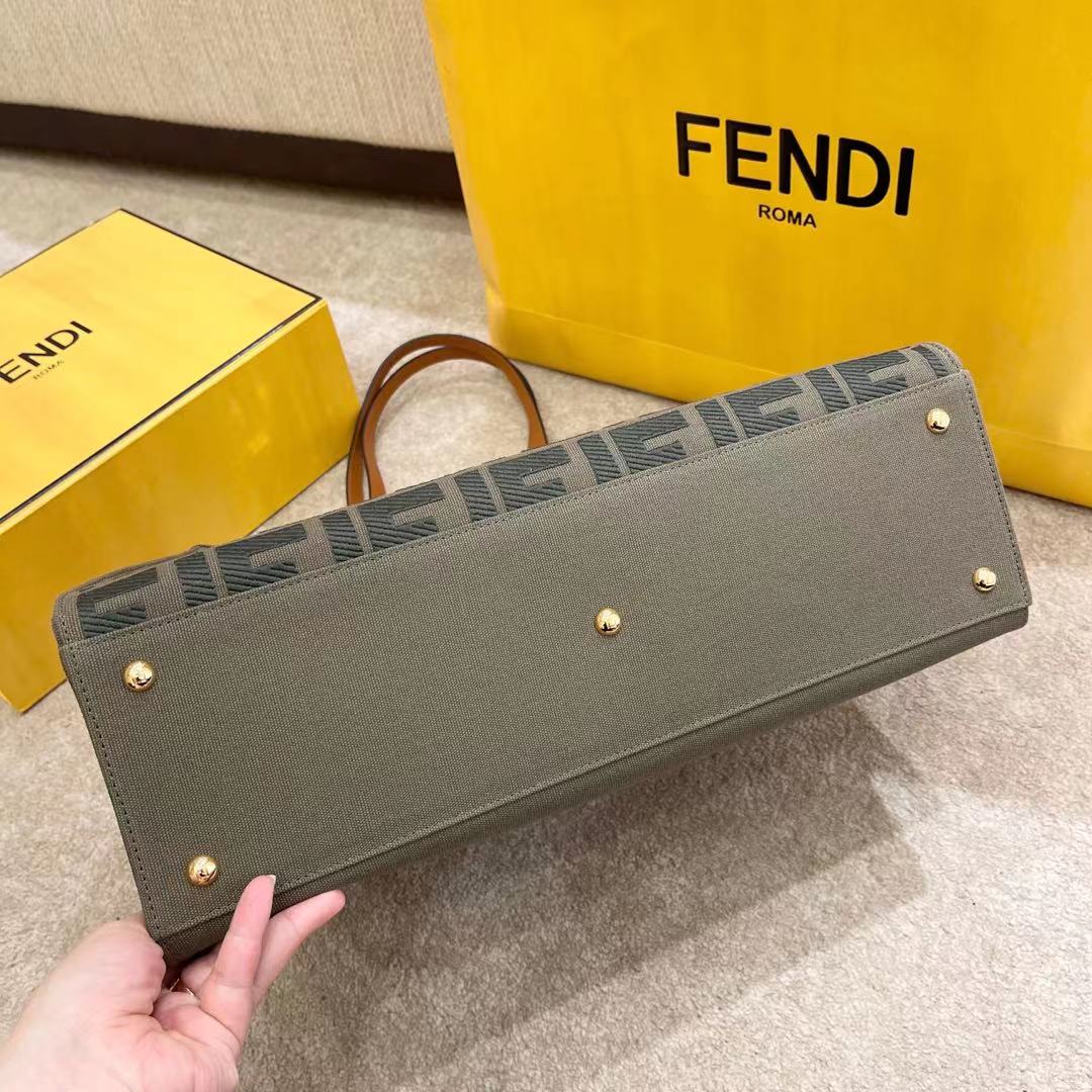 [TOP] FENDI FF Canvas Tote Bag 41x16x30cm - Dark Green