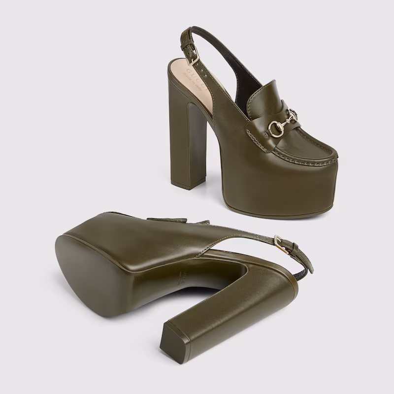 [TOP] GUCCI Women's Horsebit Platform Loafer Slingback - Green