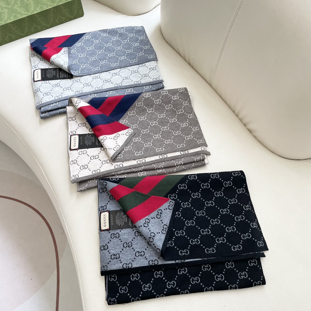 [TOP] GUCCI Cashmere Scarf 32 x 180 cm - 3 Colors