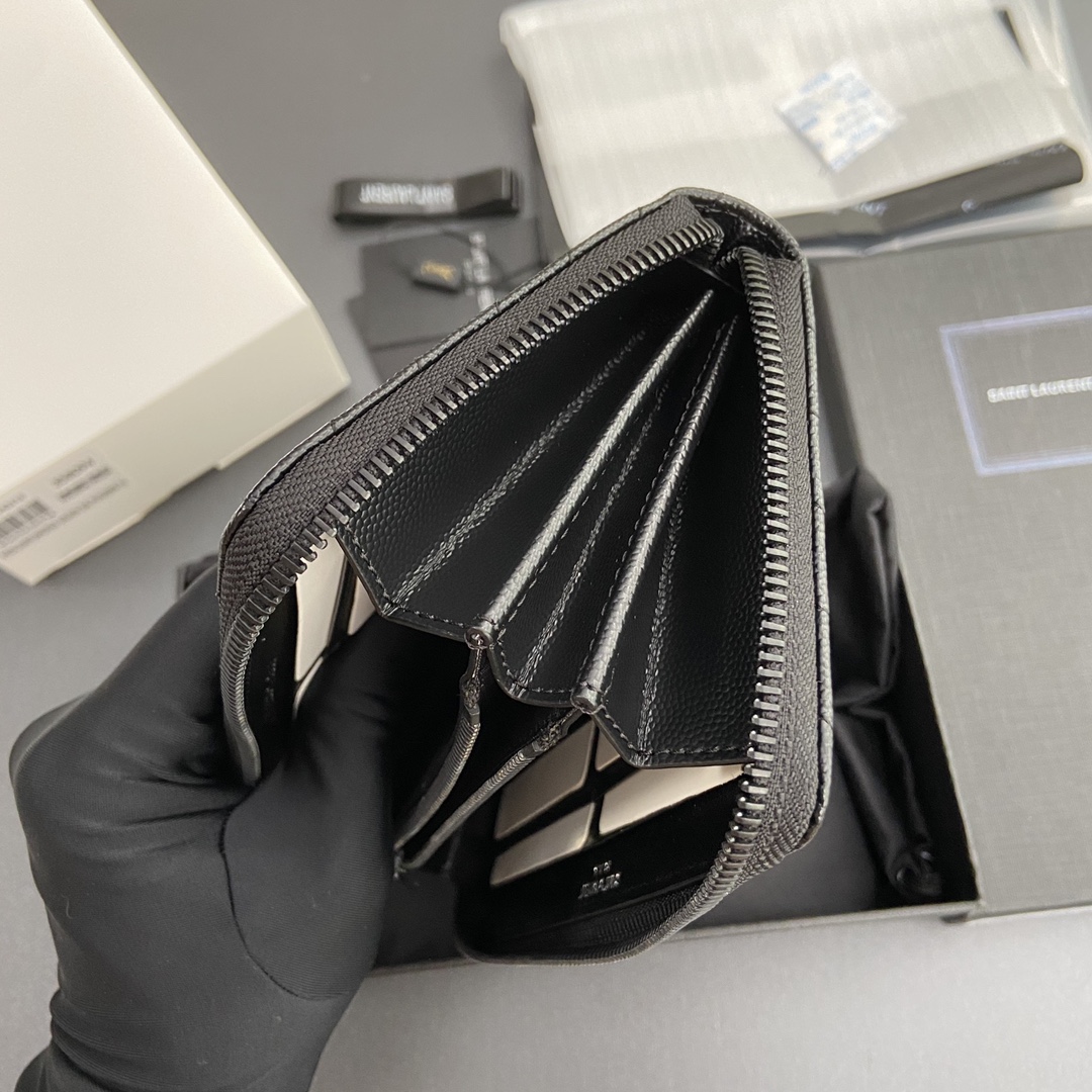 [TOP] Yves Saint Laurent YSL Calfskin Matelasse Wallet 19x9.5x2.5cm - Black & GHW