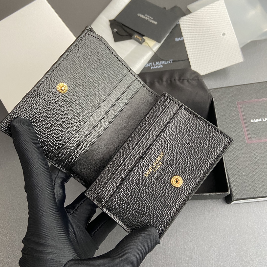 [TOP] Yves Saint Laurent YSL Calfskin Matelasse Wallet 11x8.5x3cm - Black/Beige & SHW/GHW