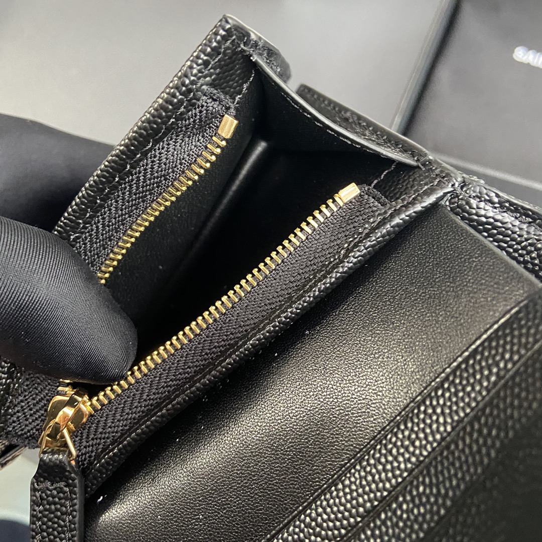 [TOP] Yves Saint Laurent YSL Calfskin Matelasse Wallet 11x8.5x3cm - Black/Beige & SHW/GHW