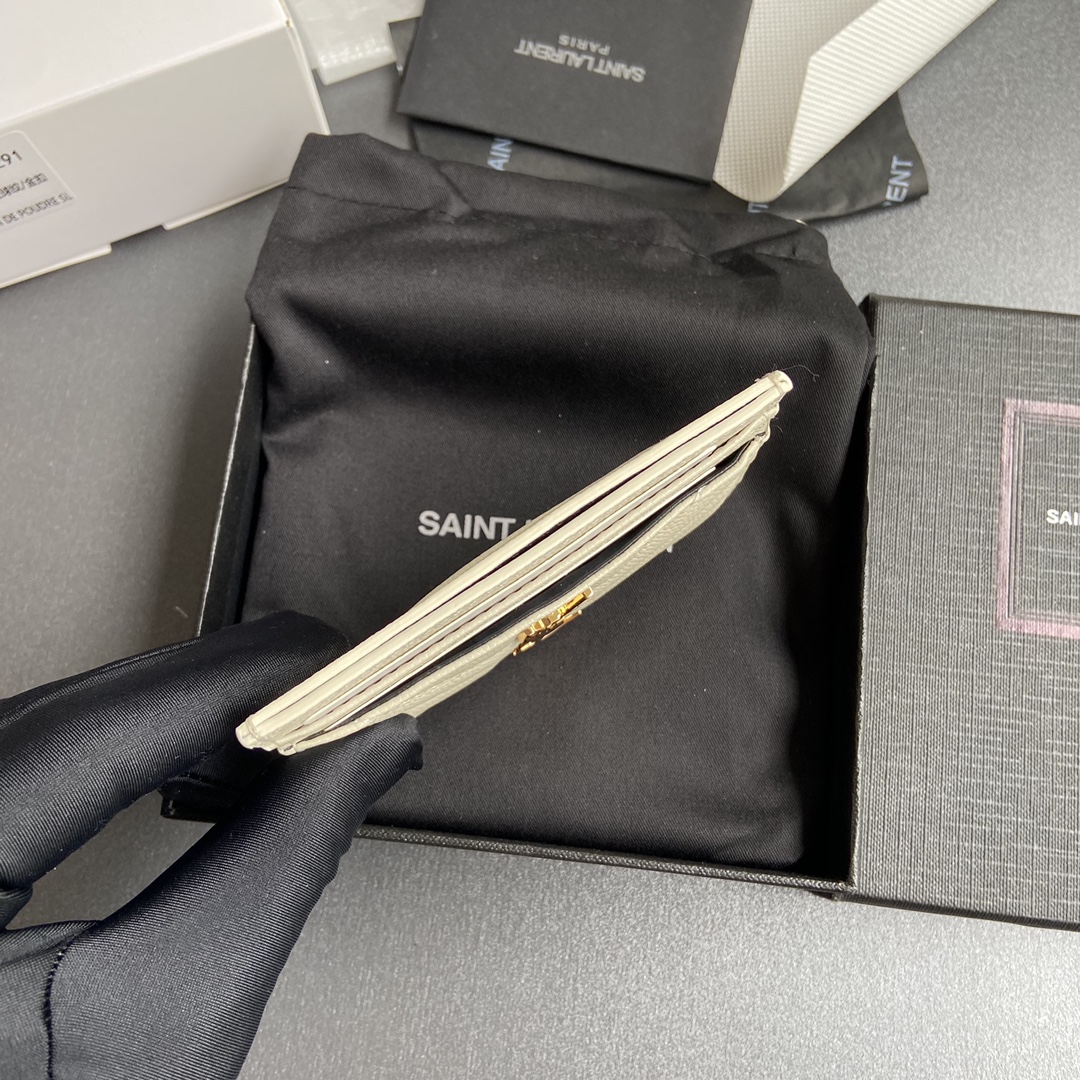 [TOP] Yves Saint Laurent YSL Calfskin Matelasse Card Holder 10.5x7.5cm - Black/Beige & SHW/GHW