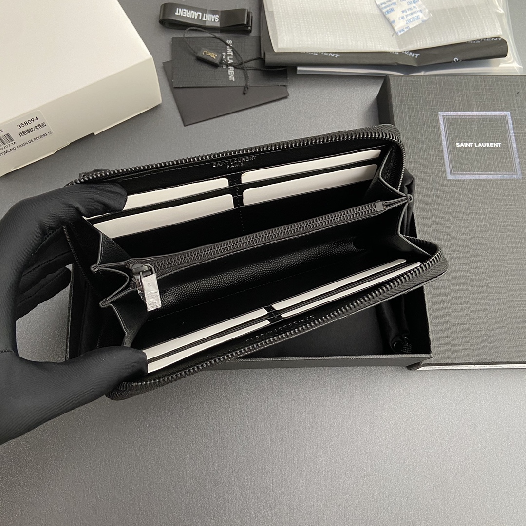[TOP] Yves Saint Laurent YSL Calfskin Matelasse Wallet 19x9.5x2.5cm - Black & GHW