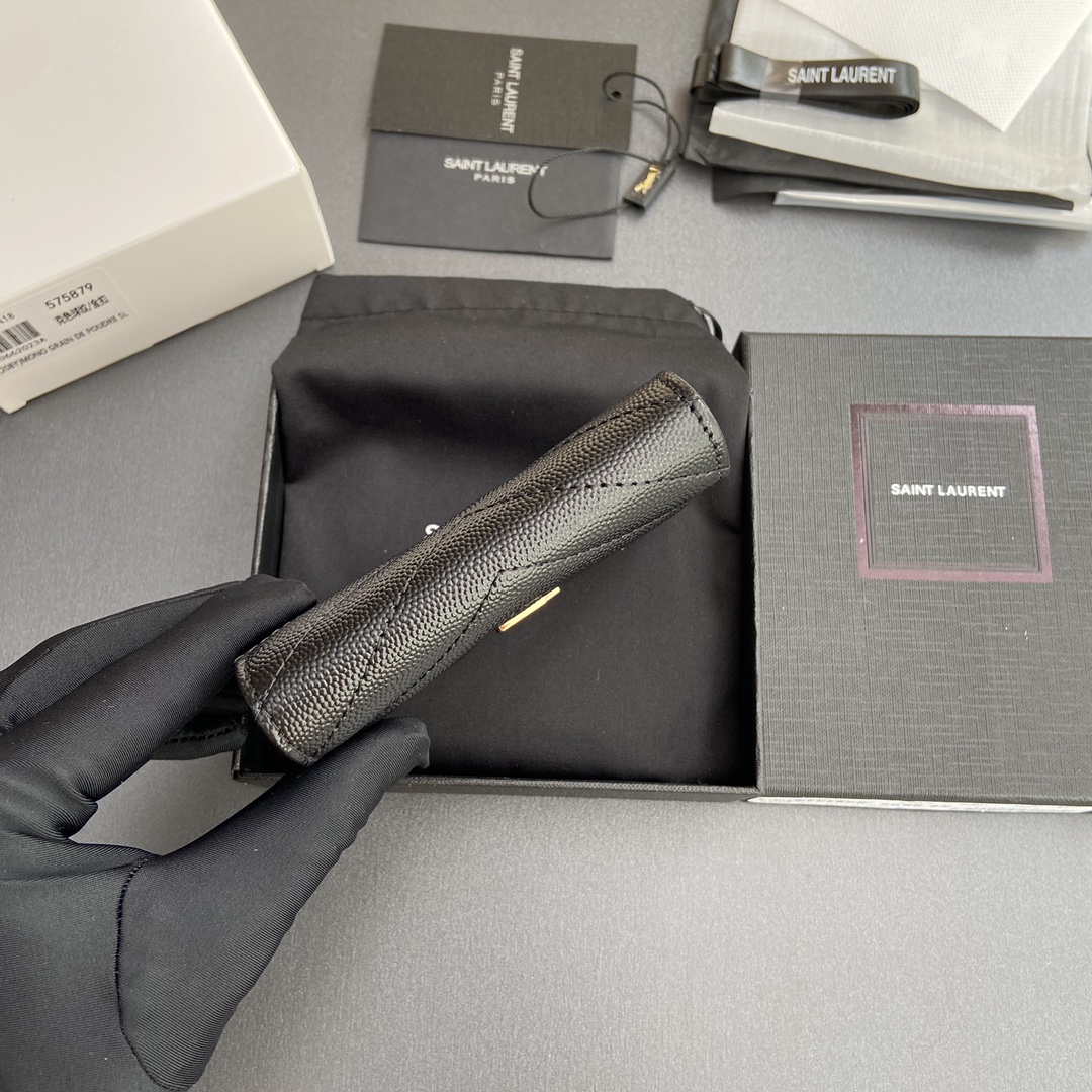 [TOP] Yves Saint Laurent YSL Calfskin Matelasse Wallet 10.5x8.5x2.5cm - Black & SHW/GHW