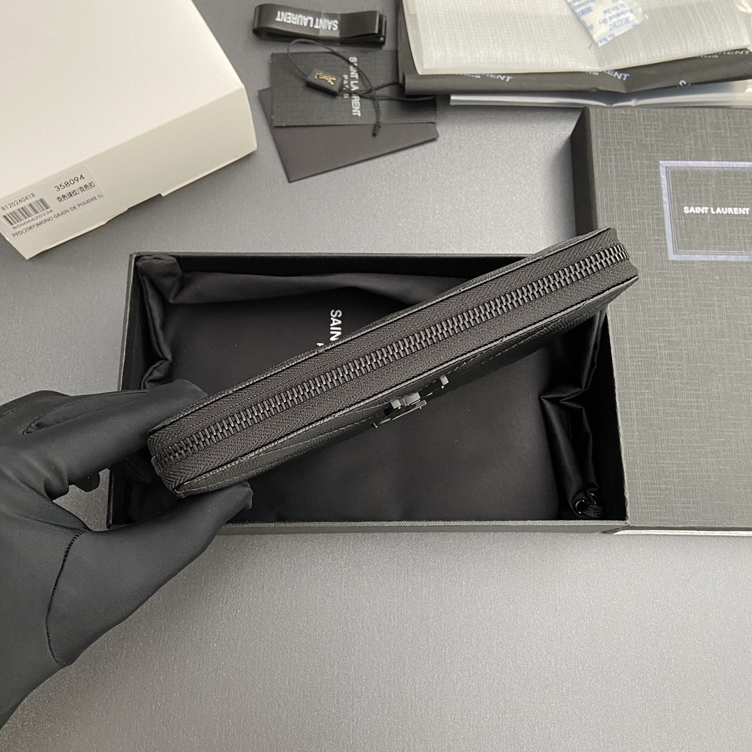 [TOP] Yves Saint Laurent YSL Calfskin Matelasse Wallet 19x9.5x2.5cm - Black & GHW