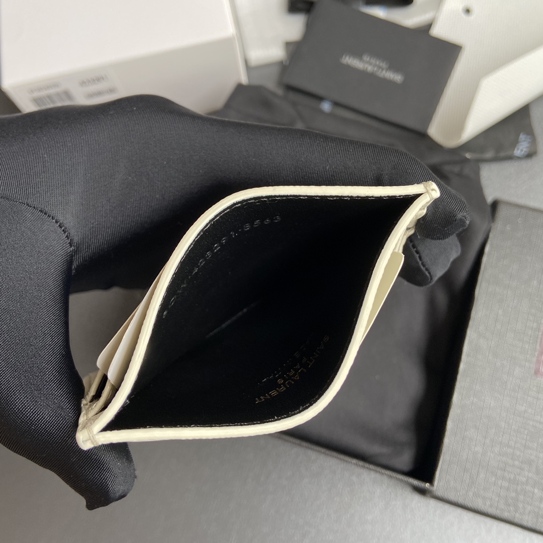 [TOP] Yves Saint Laurent YSL Calfskin Matelasse Card Holder 10.5x7.5cm - Black/Beige & SHW/GHW