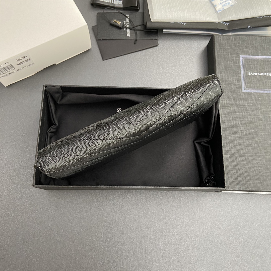 [TOP] Yves Saint Laurent YSL Calfskin Matelasse Wallet 19x9.5x2.5cm - Black & GHW