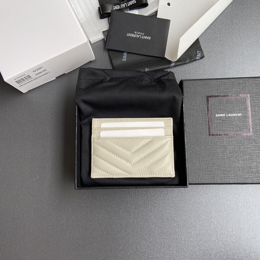 [TOP] Yves Saint Laurent YSL Calfskin Matelasse Card Holder 10.5x7.5cm - Black/Beige & SHW/GHW