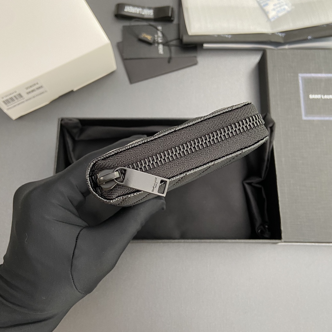 [TOP] Yves Saint Laurent YSL Calfskin Matelasse Wallet 19x9.5x2.5cm - Black & GHW