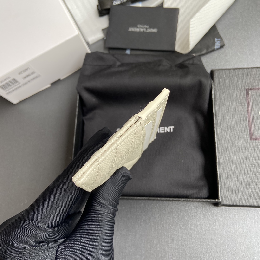 [TOP] Yves Saint Laurent YSL Calfskin Matelasse Card Holder 10.5x7.5cm - Black/Beige & SHW/GHW