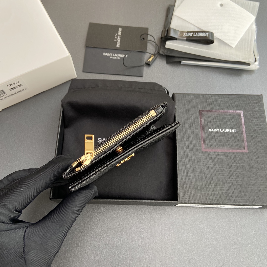 [TOP] Yves Saint Laurent YSL Calfskin Matelasse Wallet 10.5x8.5x2.5cm - Black & SHW/GHW