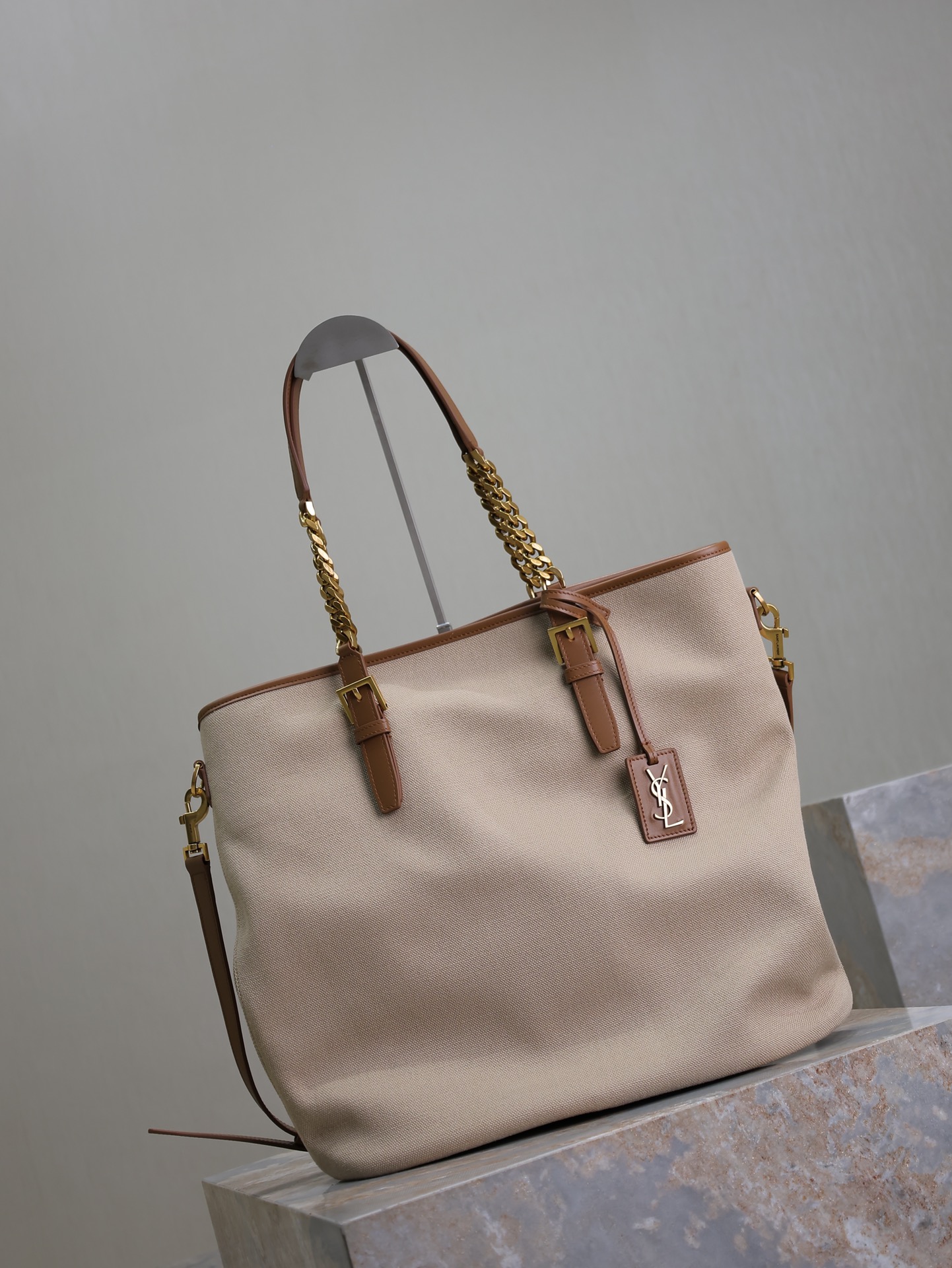 [TOP] Yves Saint Laurent YSL Laurent Shopping Tote Bag 36×38×15cm - Beige&Brown
