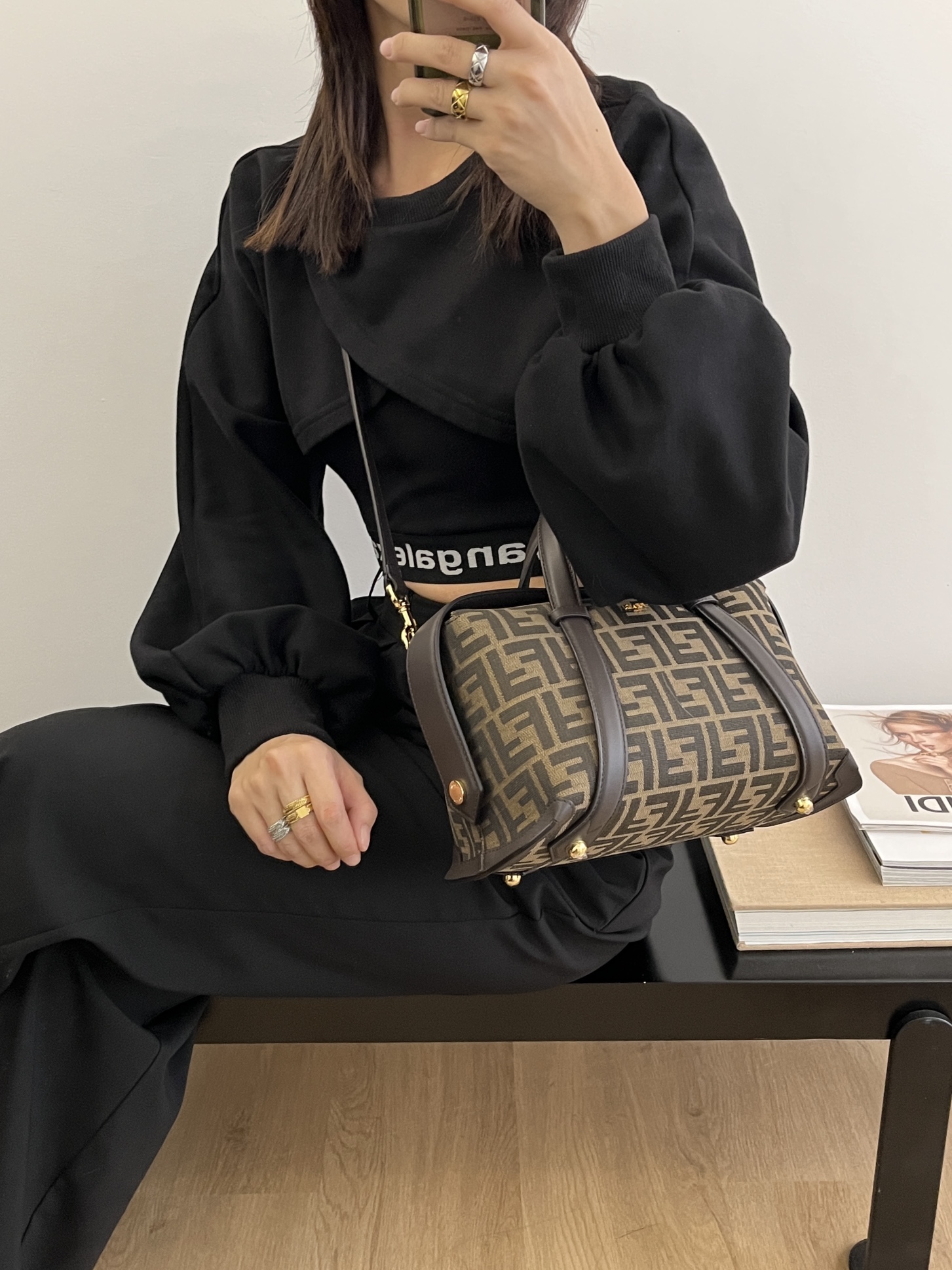 [TOP] FENDI Boston Bags Monogram 27.5x25.5x17.5 cm - Brown