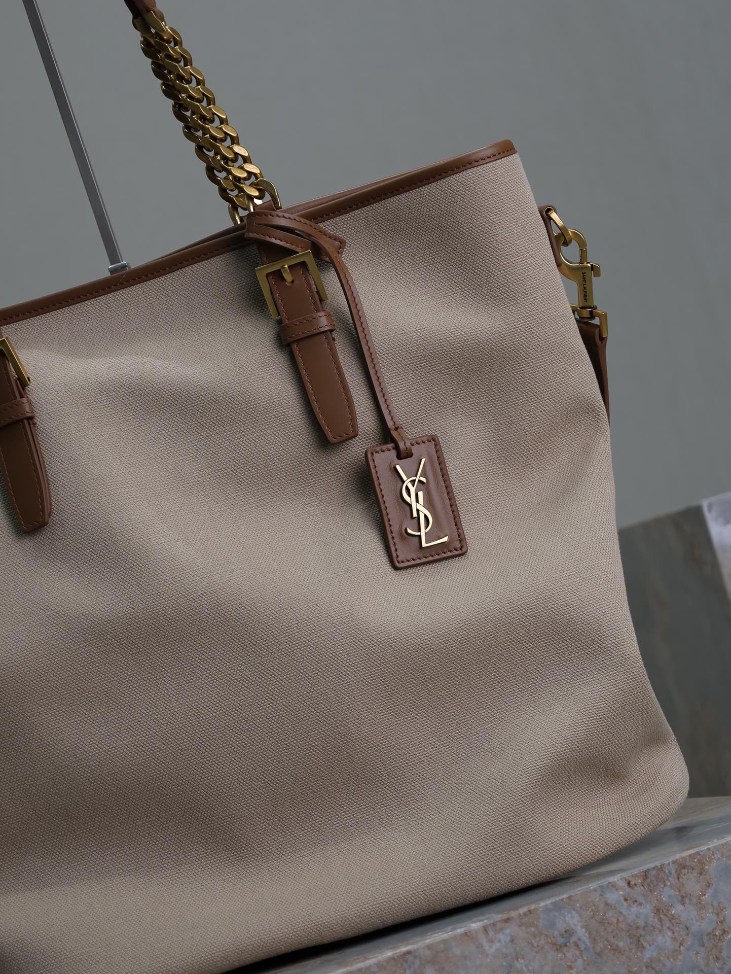 [TOP] Yves Saint Laurent YSL Laurent Shopping Tote Bag 36×38×15cm - Beige&Brown