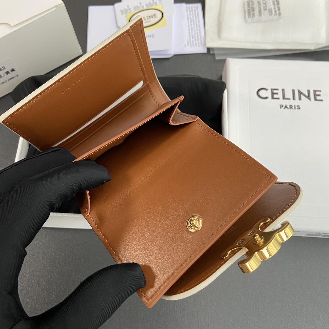 [TOP] CELINE Triomphe Logo Print Short Wallet 10.5x9x3cm - 3 Color&GHW