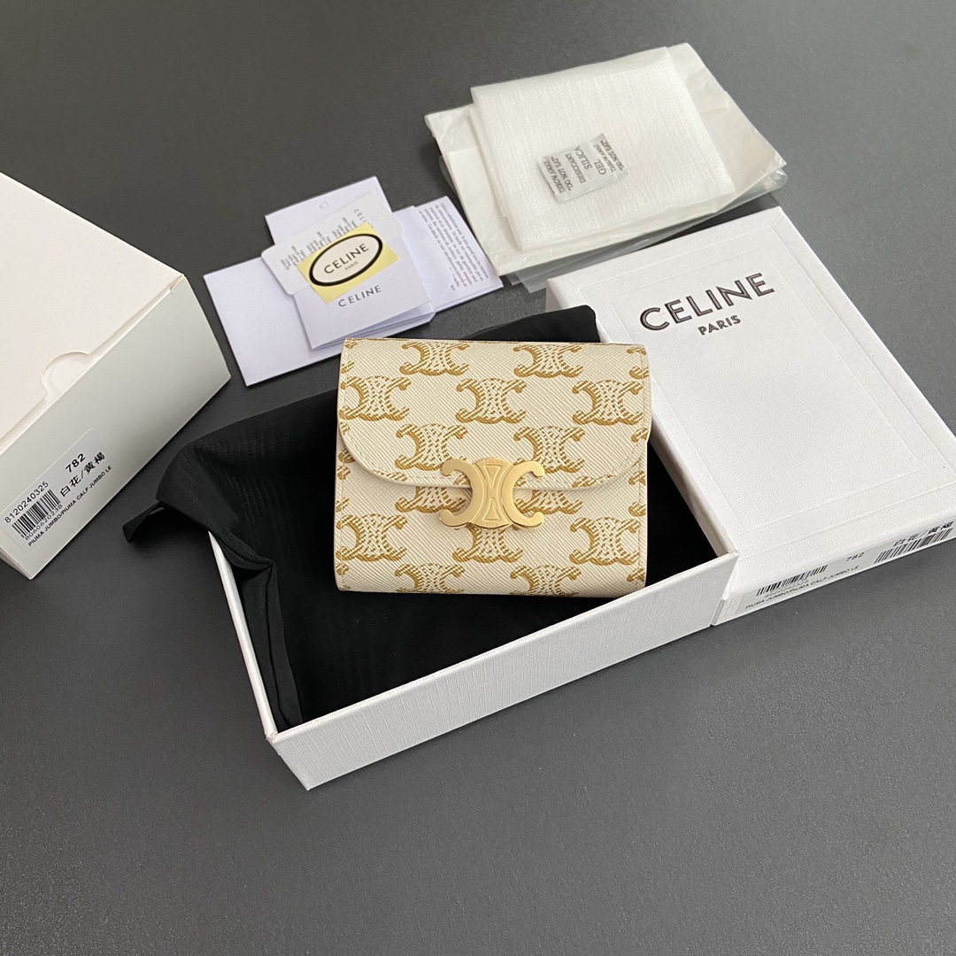 [TOP] CELINE Triomphe Logo Print Short Wallet 10.5x9x3cm - 3 Color&GHW