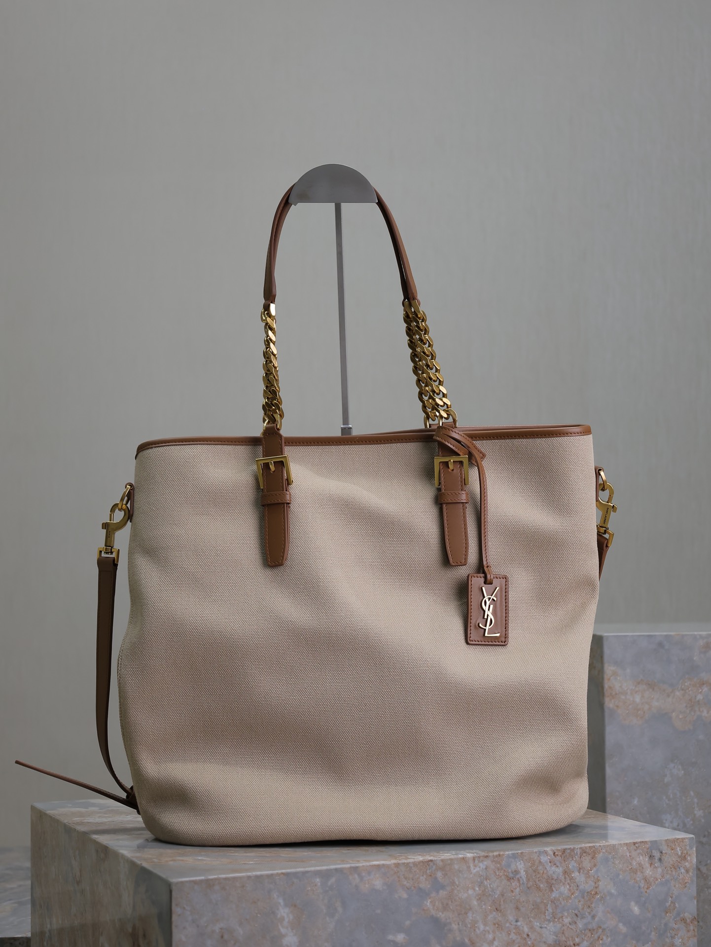 [TOP] Yves Saint Laurent YSL Laurent Shopping Tote Bag 36×38×15cm - Beige&Brown