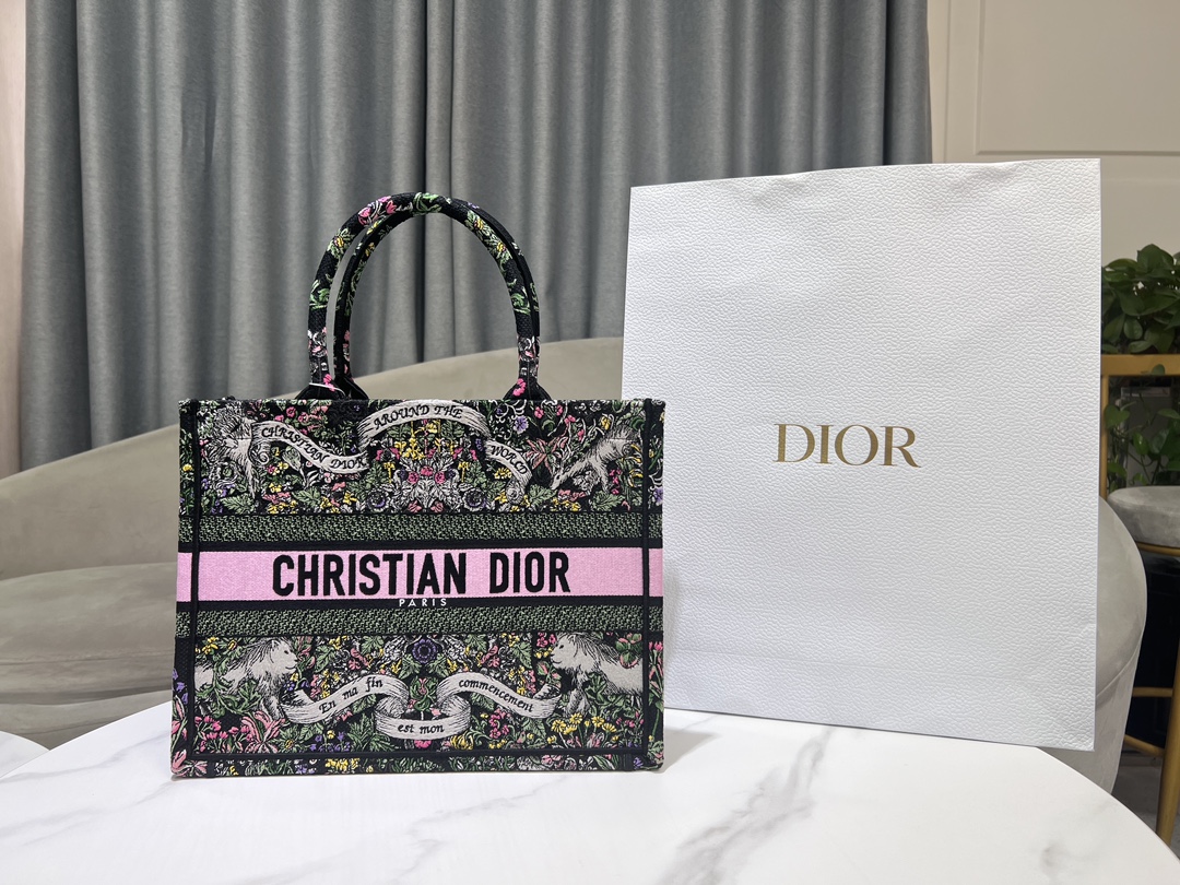 [TOP] Christian Dior Pattern Embroidery Medium Book Tote Bag 36.5X27.5X16.5cm - 2 Colour